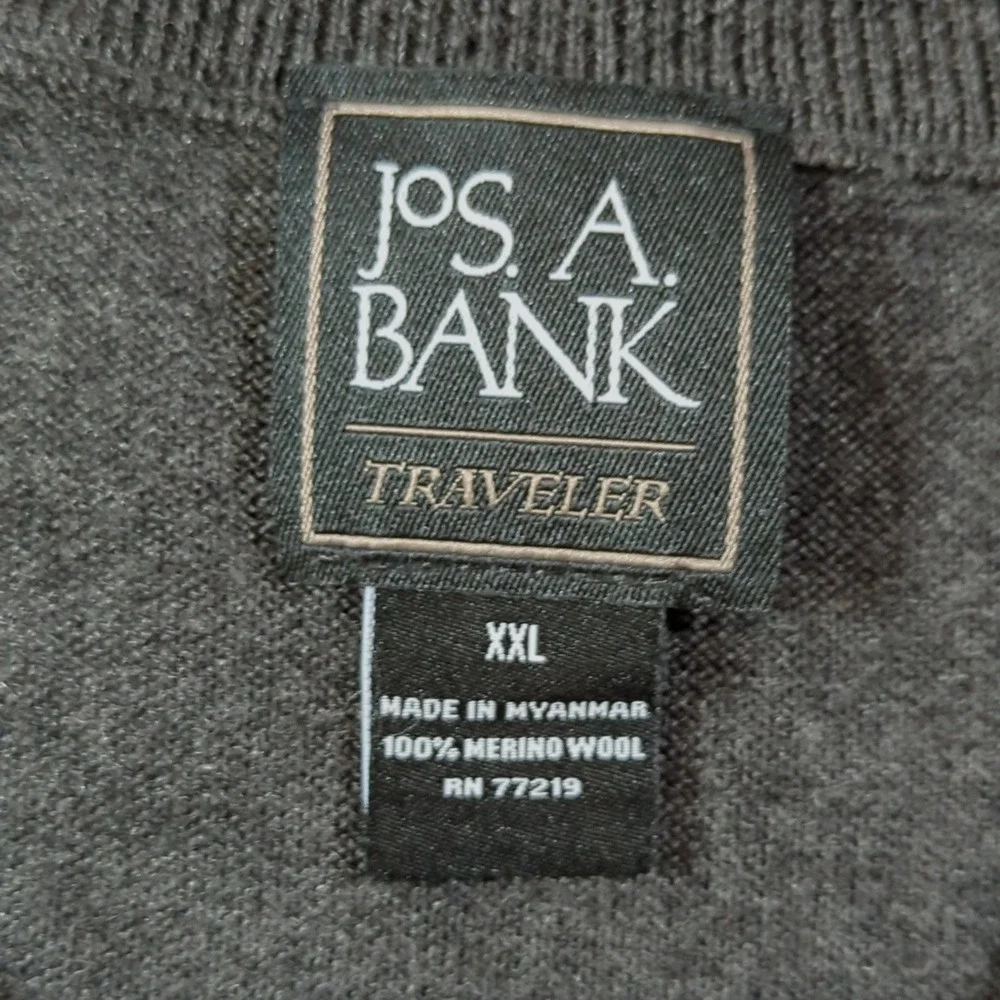 Jos. A. Bank Quarter Zip Sweater Mens XXL Gray Merino Wool Traveler Mock Neck